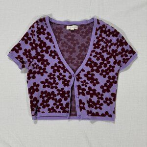 PacSun Cropped Purple Flower Button-Up Sweater
